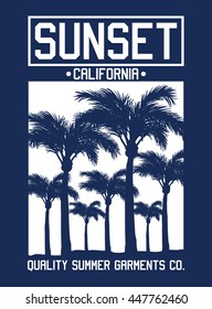 Sunset California typography, t-shirt graphics, vectors