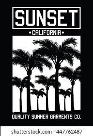 Sunset California typography, t-shirt graphics, vectors