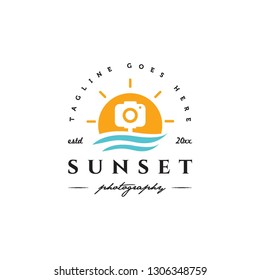 sunset and camera photography logo icon vector template