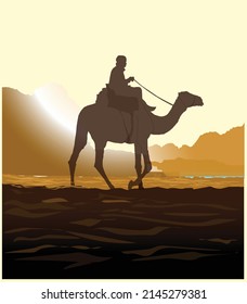 At sunset caravan potrait silhoutte on brown backgrounds