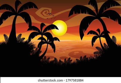 ハワイ ビーチ 夕焼け のイラスト素材 画像 ベクター画像 Shutterstock