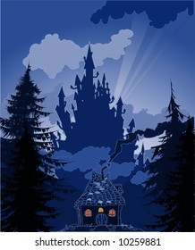 Sunset Castle Vector Illustration