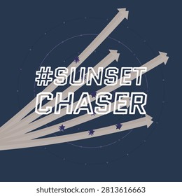 SUNSET CHASER stock lettering artwork with ringed node network pattern and thick stroke frame