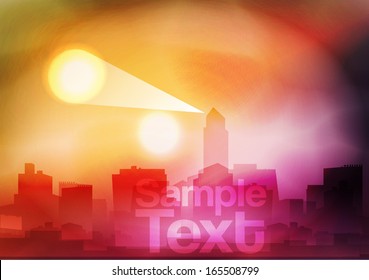 Sunset in a City Background - Vector Illustration