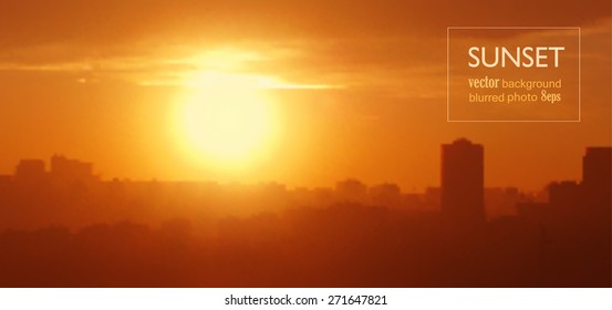Sunset in city. Blurred photo background, vector illustration