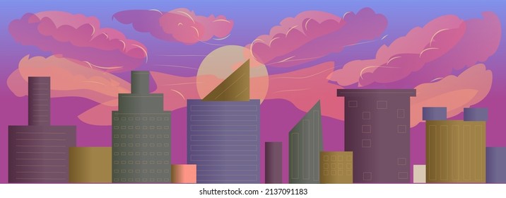 Sunset City Panorama Game Background Vector Illustration