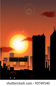 Sunset City Silhouette eps10
