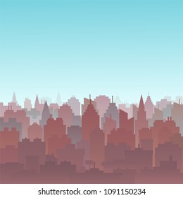 Sunset City silhouette landscape. City landscape background. Downtown skyline with high skyscrapers. Panorama architecture Goverment buildings illustration. Urban life Vector illustration