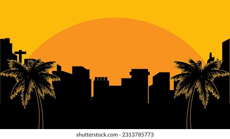diseño artístico vectorial de ciudad de puesta de sol bueno para uso en afiches de fondo, banners y decoración