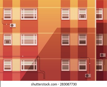 Sunset city.The wall of the building. Vector illustration.