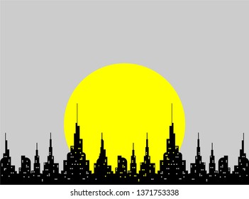 sunset and the cityscape at evenning background wallpaper design concept