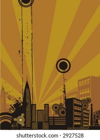 Sunset cityscape silhouette background series. Check my portfolio for much more of this series as well as thousands of similar and other great vector items.