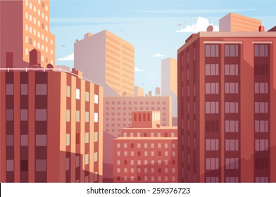 Sunset cityscape. Vector illustration.