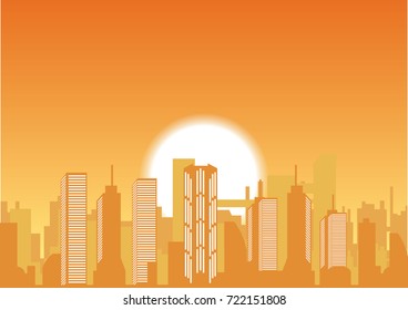 sunset cityscape vector illustration