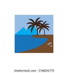 sunset coconut tree colorful beach illustration vector design