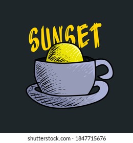 sunset coffe ilustration art vector glass
