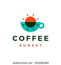 sunset coffee overlap overlay logo vector icon illustration