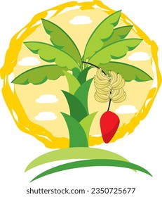 color de puesta de sol de la ilustración del vector de la fruta del plátano.bueno para la animación, la mascota, el logotipo, la escuela, los niños