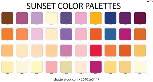 Sunset Color Guide Palette. For interior design, graphic designer, branding, data visualization, fashion business, garments, seasonal color analysis, and paints companies. 