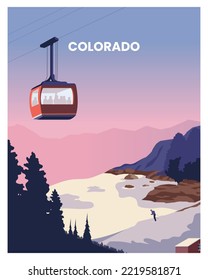 sunset in Colorado with ski lift. travel to Colorado United State. landscape background. vector illustration with minimalist style suitable for poster, postcard, art print.