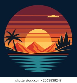 Sunset colorful vector art illustration
