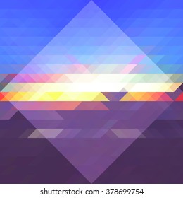 Sunset colors polygonal background, abstract square pattern tile, asymmetric low poly abstraction, geometrical texture with blue purple orange colored shapes, centered dynamic composition