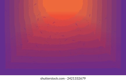 Sunset colors. Standing silhouettes. Background. Orange to purple. 