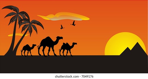 Sunset - computer generated vector image. Travel Conception