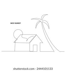 Sunset setzt One Line Art Zeichnung minimalistisches Design Vektorgrafik und Illustration fort
