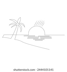 Sunset continues one line art drawing minimalist design vector and illustration