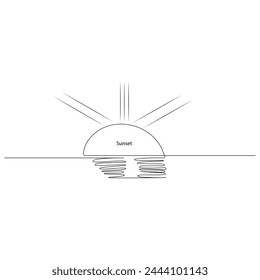 Sunset continues one line art drawing minimalist design vector and illustration