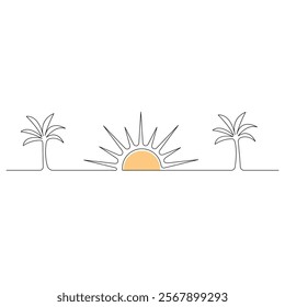 Sunset continuous one line art drawing of isolated outline vector illustration