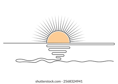 Sunset continuous one line art drawing of isolated outline vector illustration