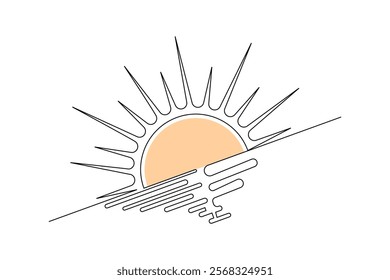 Sunset continuous one line art drawing of isolated outline vector illustration