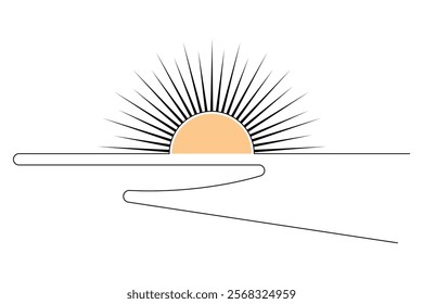 Sunset continuous one line art drawing of isolated outline vector illustration