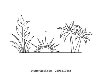 sunset Continuous one line art drawing of scissors vector illustration design
