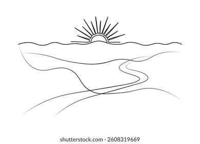 sunset Continuous one line art drawing of scissors vector illustration design
