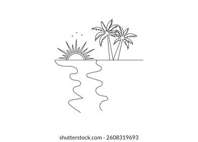 sunset Continuous one line art drawing of scissors vector illustration design
