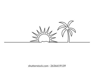 Sunset continuous one line drawing of beautiful scenery