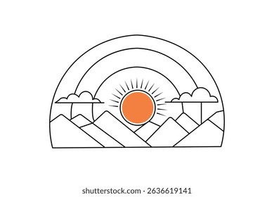 Sunset continuous one line drawing of beautiful scenery