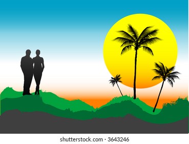Sunset Couple (Vector)