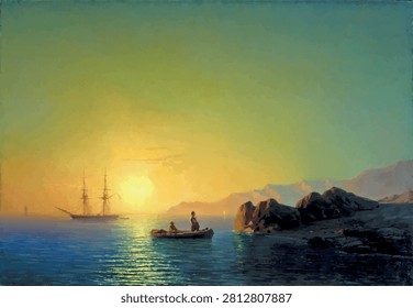 Sunset at the Crimean Coast - vector illustration