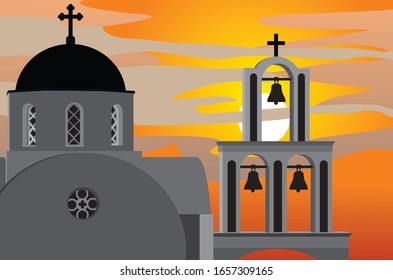 sunset curch background vecttor illustration