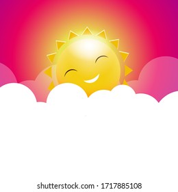 Sunset. A cute little sun goes to sleep. Vector illustration.