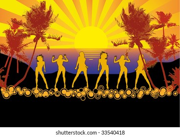 Sunset with dancing girls