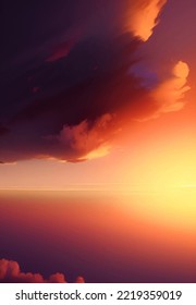 Sunset dawn clouds in fantasy style on soft dark background. Summer vacation concept. Summer light backdrop. Orange background. Autumn background. Fantasy backdrop. Fantasy wallpaper.