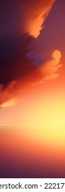 Sunset dawn clouds in fantasy style on soft dark background. Summer vacation concept. Summer light backdrop. Orange background. Autumn background. Fantasy backdrop. Fantasy wallpaper.