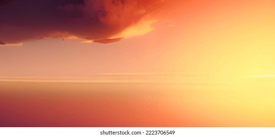 Sunset dawn clouds in fantasy style on soft dark background. Summer vacation concept. Summer light backdrop. Orange background. Autumn background. Fantasy backdrop. Fantasy wallpaper.