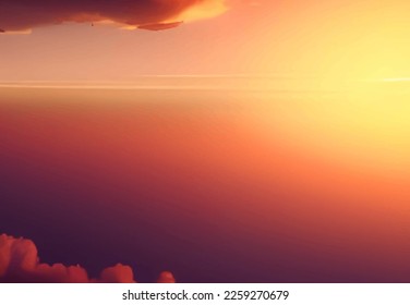Sunset dawn clouds in fantasy style on soft dark background. Summer vacation concept. Summer light backdrop. Orange background. Autumn background. Fantasy backdrop. Fantasy wallpaper.