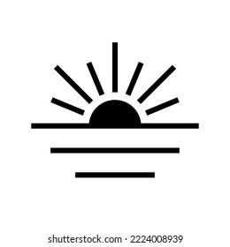 Sunset or dawn icon. Sunrise. Rising or setting sun. Symbol of morning or evening. Isolated vector illustration on white background.